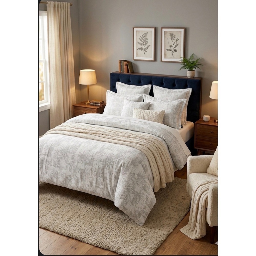 Luxury Windsor King Duvet Cover Silver‎ White NWT Textured 3pc Set 2 King Shams